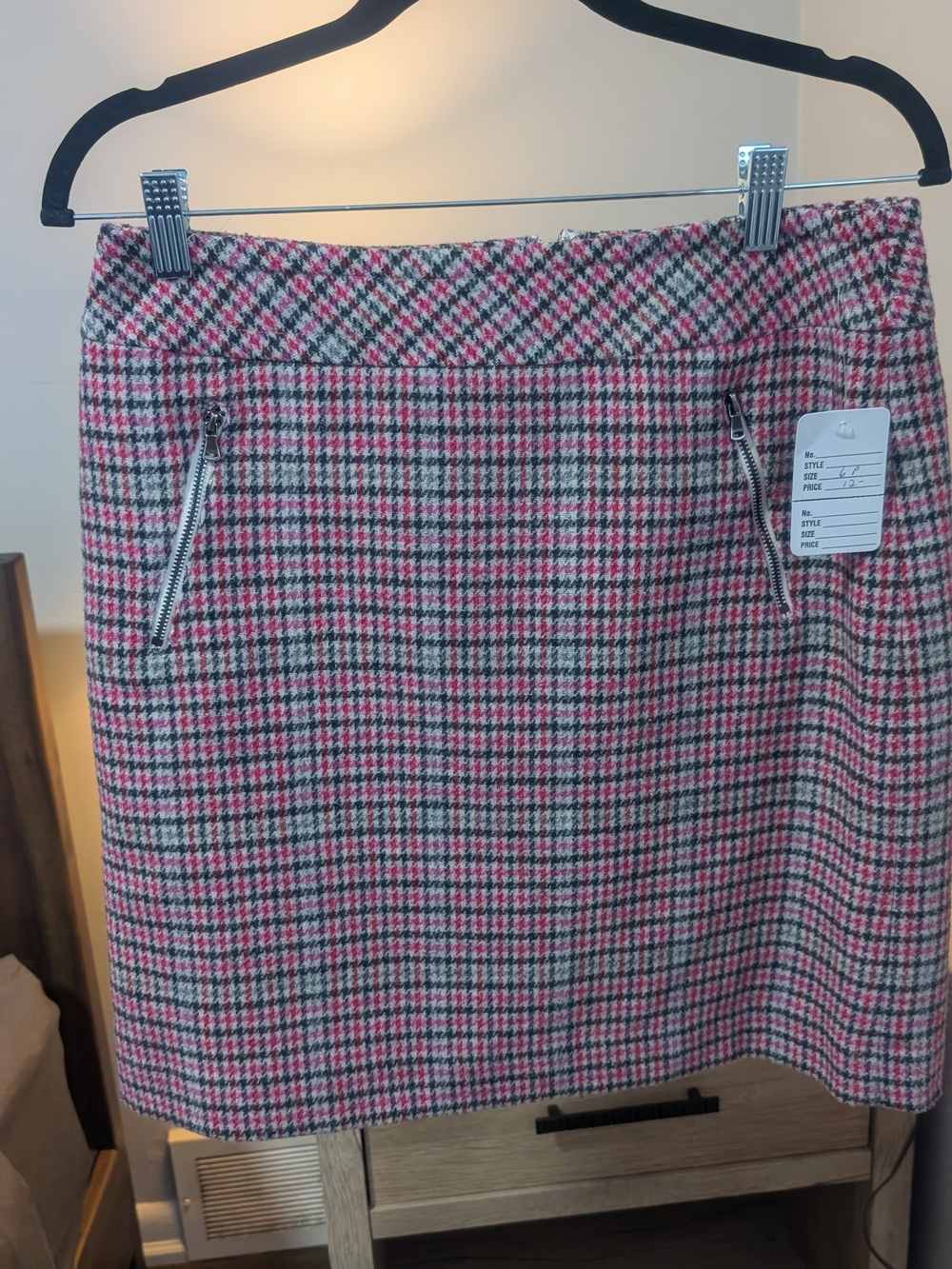 Talbots Pink Black White Plaid Zip-Pocket Mini Skirt